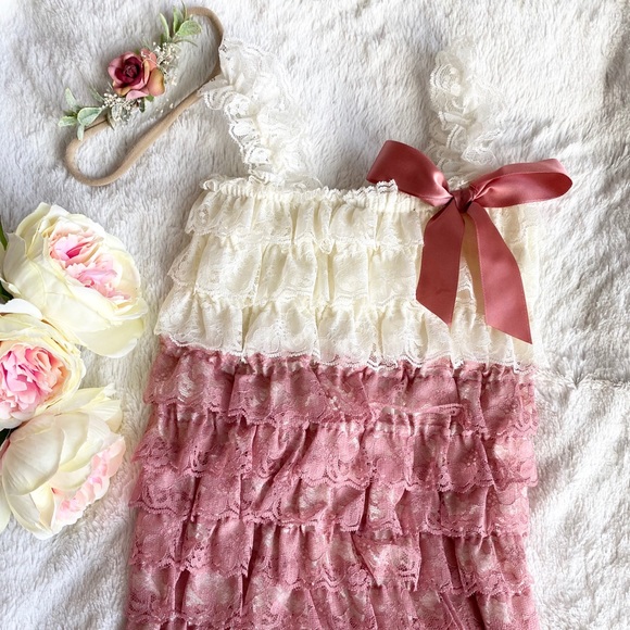 💕Dusty Rose Lace Photo shoot or Birthday Romper - Picture 3 of 8